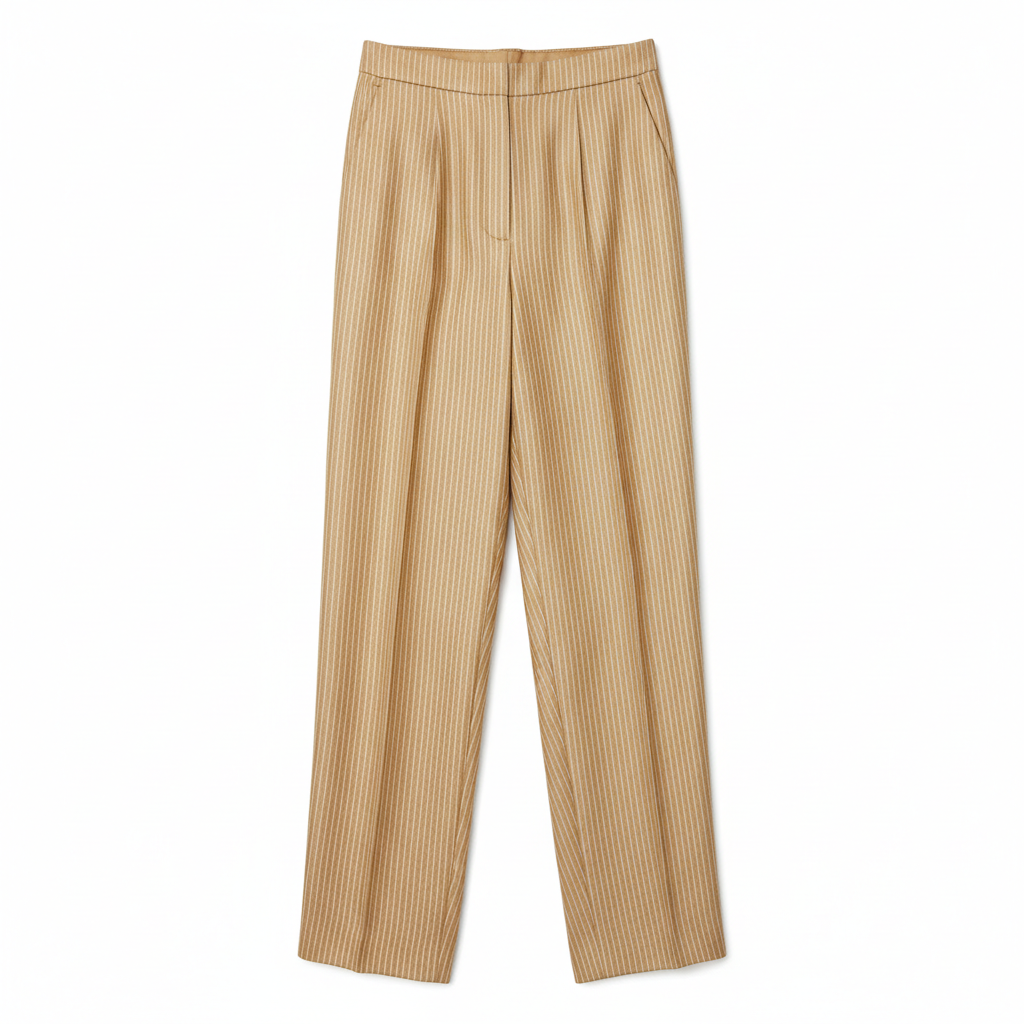 Pinstripe Relaxed Trousers – Champagne Gold – Front View