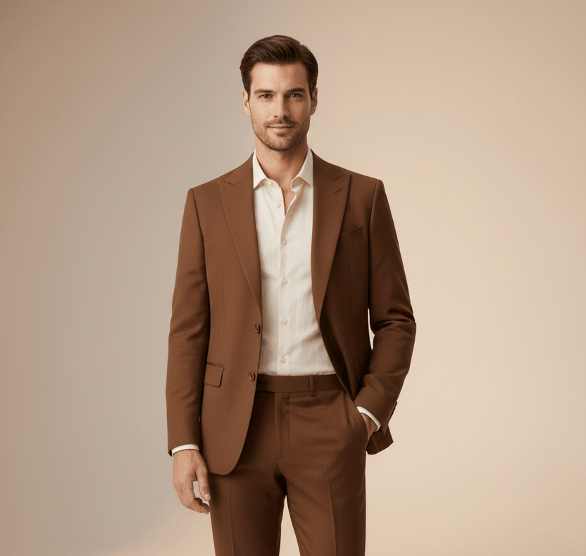 Male Model Brown Tailored Suit